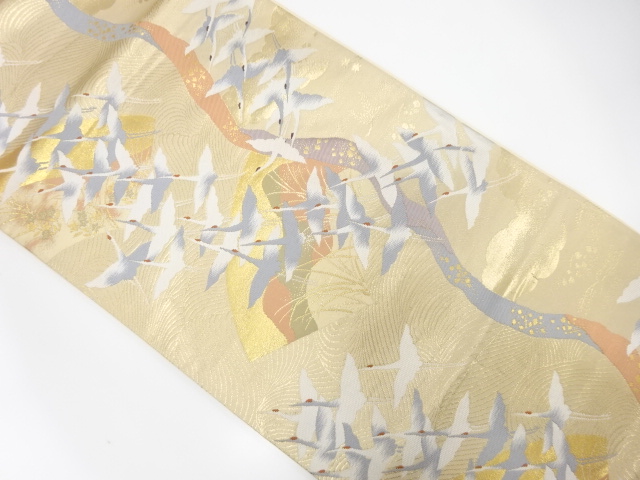 群鶴に道長取模様織出し袋帯